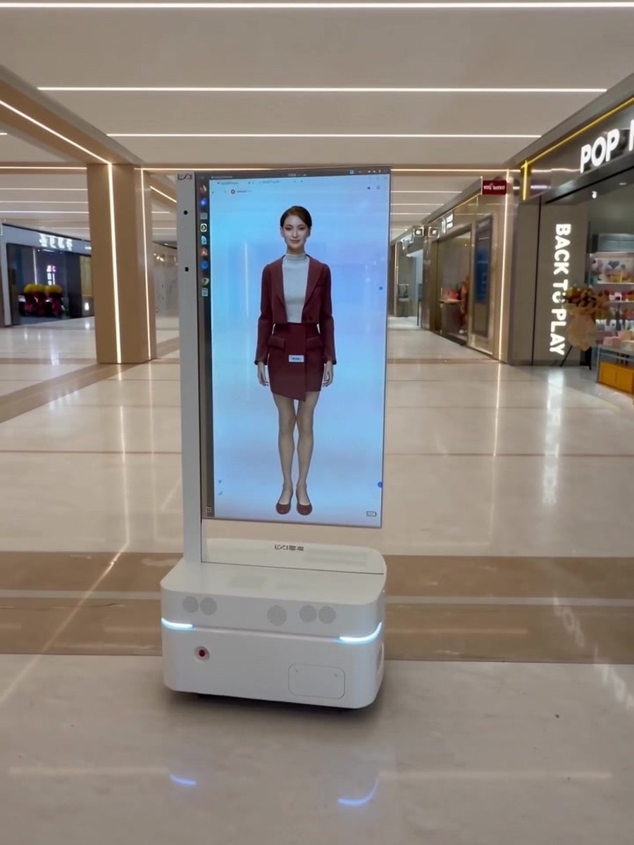 Kundenservice — Referenzfoto mit digitalem Avatar auf dem Bildschirm